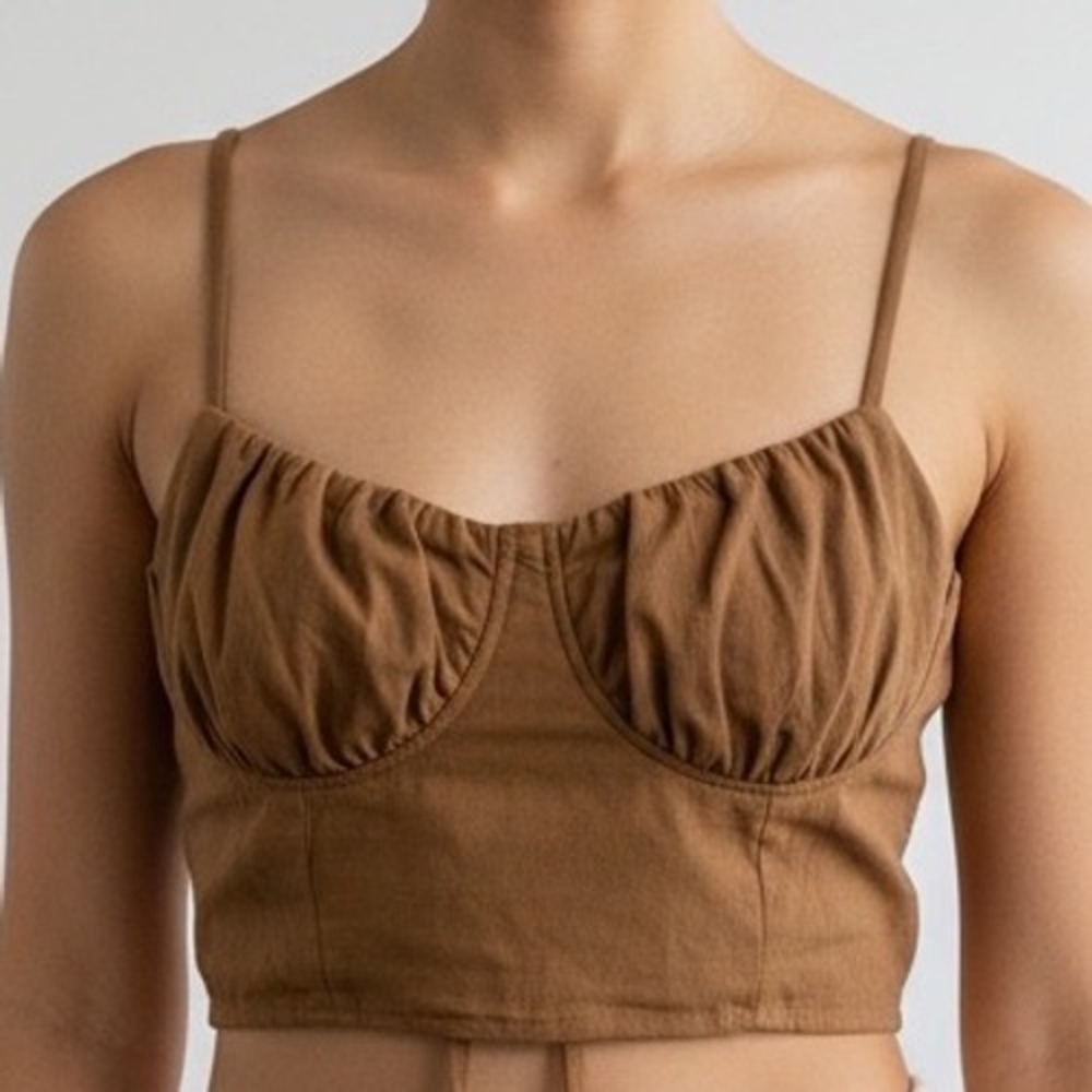 Brown Ruched Cup Crop Top - Women